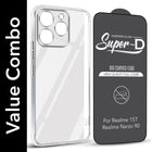 For Realme 15T | Realme Narzo 90 Combo with Back Cover and 9H Tempered Glass (Lifetime Anti-Yellow | Sleek Hard Crystal | Oleophobic Coating Screen Glass)