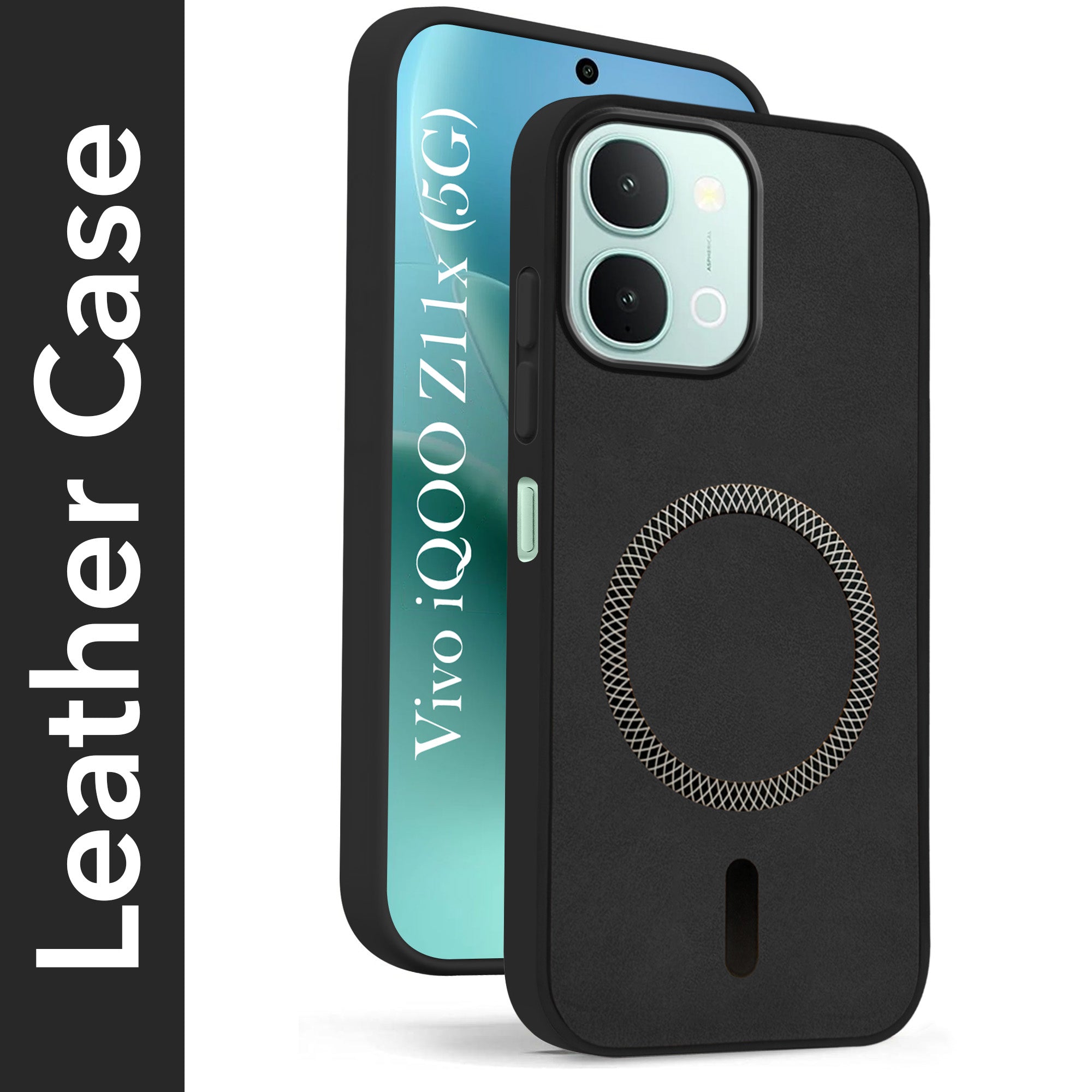 For Vivo iQOO Z11x 5G Back Cover Case Leather Finish (MagSafe Compatible Wireless Charging | Soft Touch | Camera Bump Protection)