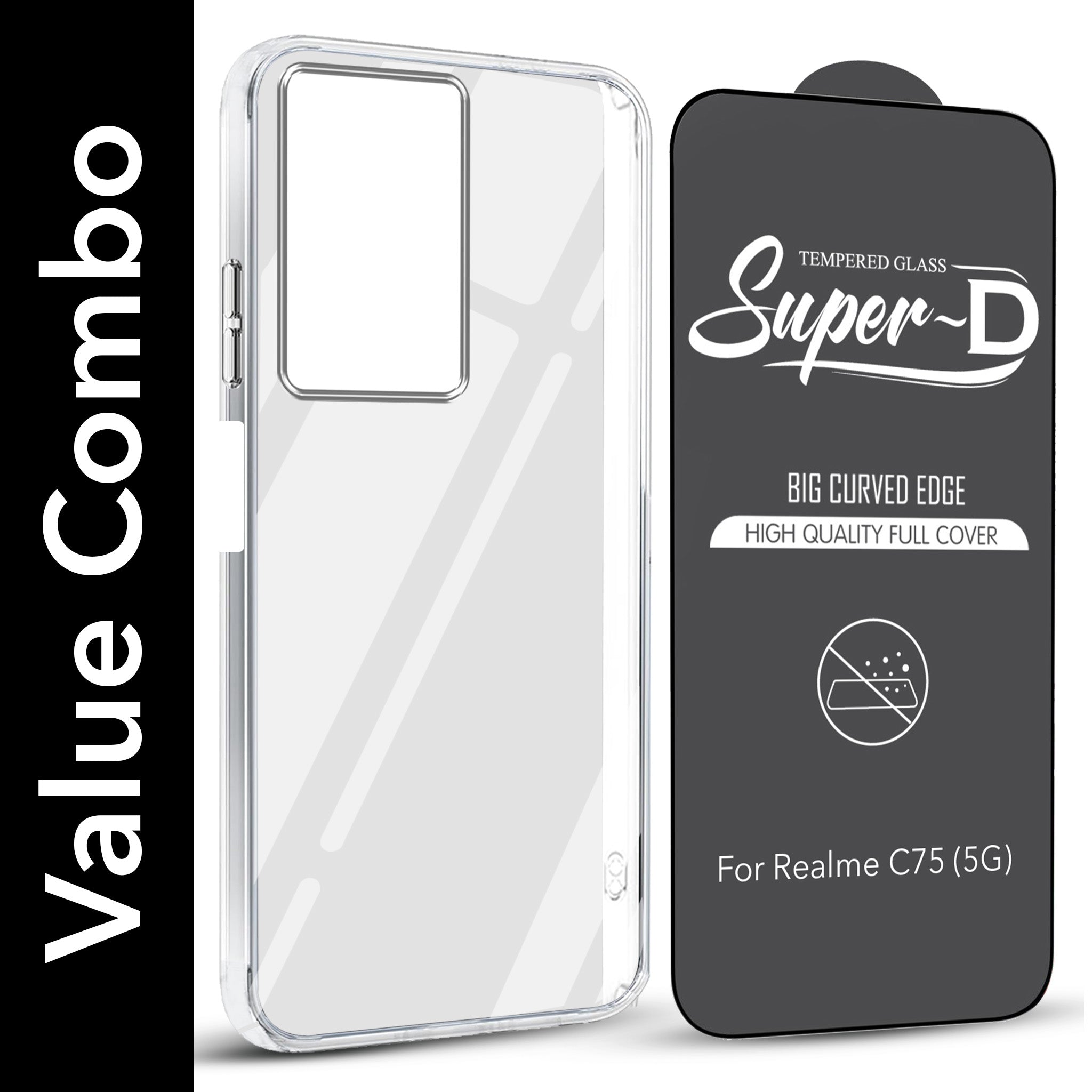 For Realme C75 5G Combo with Back Cover and 9H Tempered Glass (Lifetime Anti-Yellow | Sleek Hard Crystal | Oleophobic Coating Screen Glass)