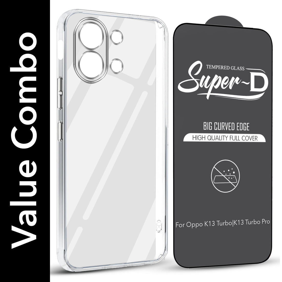 For Oppo K13 Turbo | Oppo K13 Turbo Pro Combo with Back Cover and 9H Tempered Glass (Lifetime Anti-Yellow | Sleek Hard Crystal | Oleophobic Coating Screen Glass)