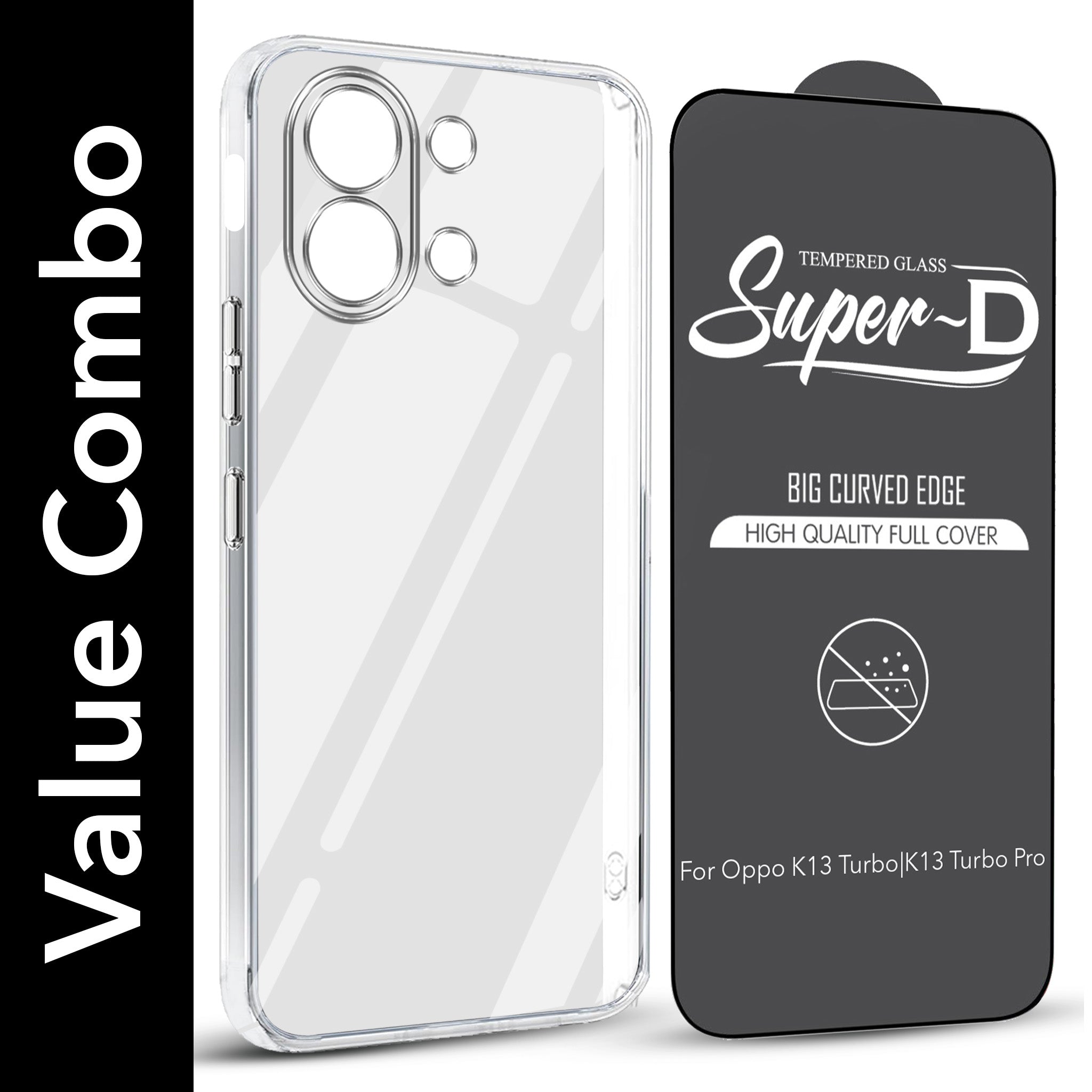 For Oppo K13 Turbo | Oppo K13 Turbo Pro Combo with Back Cover and 9H Tempered Glass (Lifetime Anti-Yellow | Sleek Hard Crystal | Oleophobic Coating Screen Glass)