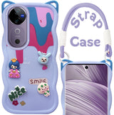 For Vivo V40 | Vivo V40 Pro 5G Back Case Cover Strap(3D embossed Figures | Strap Holder | 360* Soft Cushion with Camera Bump)