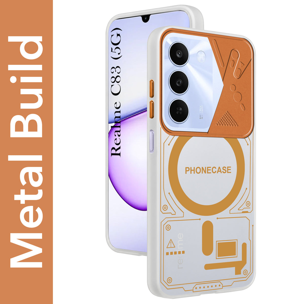 For Realme C83 5G Metallic Back Cover Case (Metallic Camera Protection & Buttons | Translucent Milky Shade | Hard Polycarbonate)