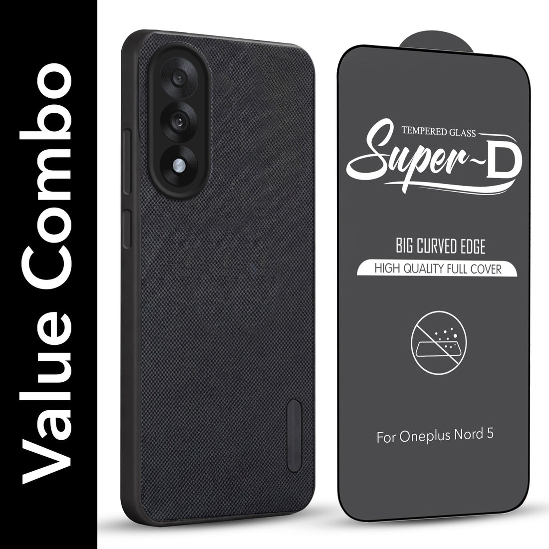 For Oneplus Nord 5 Combo with Back Cover and 9H Tempered Glass (Textured Grip Design | Micro-Fiber Cloth Inside | Oleophobic Coating Screen Glass)