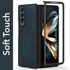For Samsung Galaxy Z Fold 4 5G Back Case Cover Premium Genuine Leather (Integrated Front Screen Protector | Inside Microfiber Cloth)