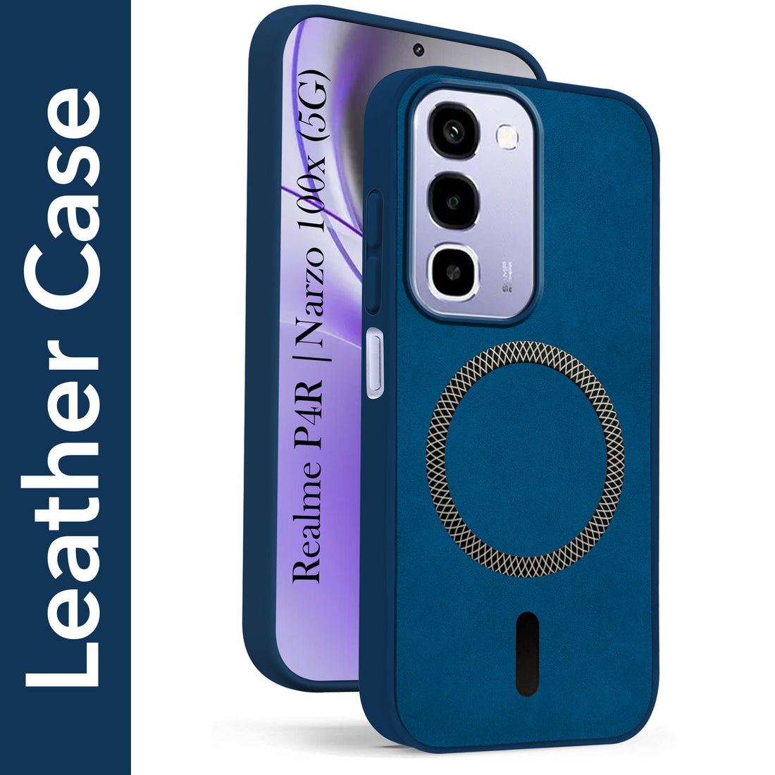 For Realme P4R 5G | Realme Narzo 100X 5G Back Cover Case Leather Finish (MagSafe Compatible Wireless Charging | Soft Touch | Camera Bump Protection)