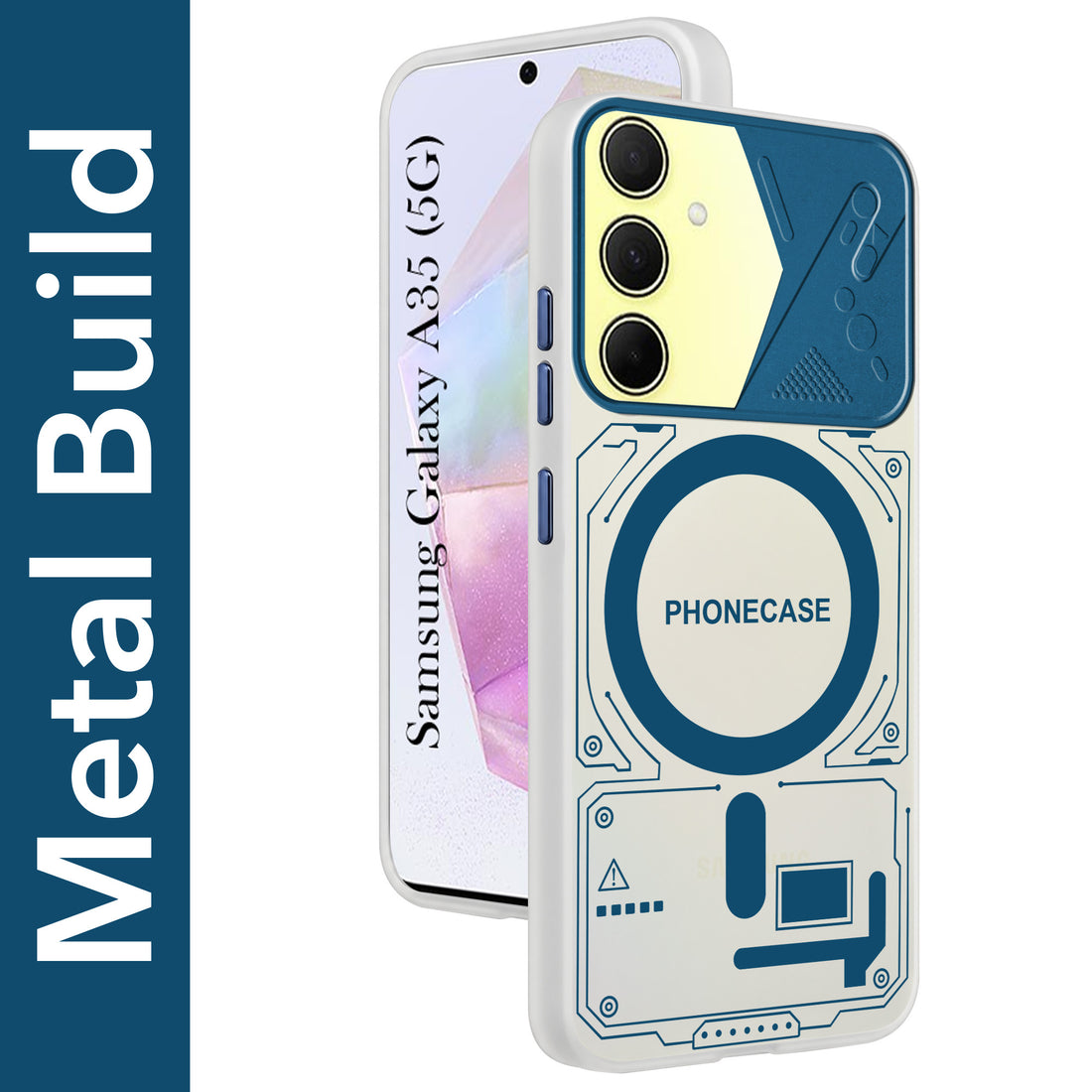 For Samsung Galaxy A35 5G Metallic Back Cover Case (Metallic Camera Protection & Buttons | Translucent Milky Shade | Hard Polycarbonate)