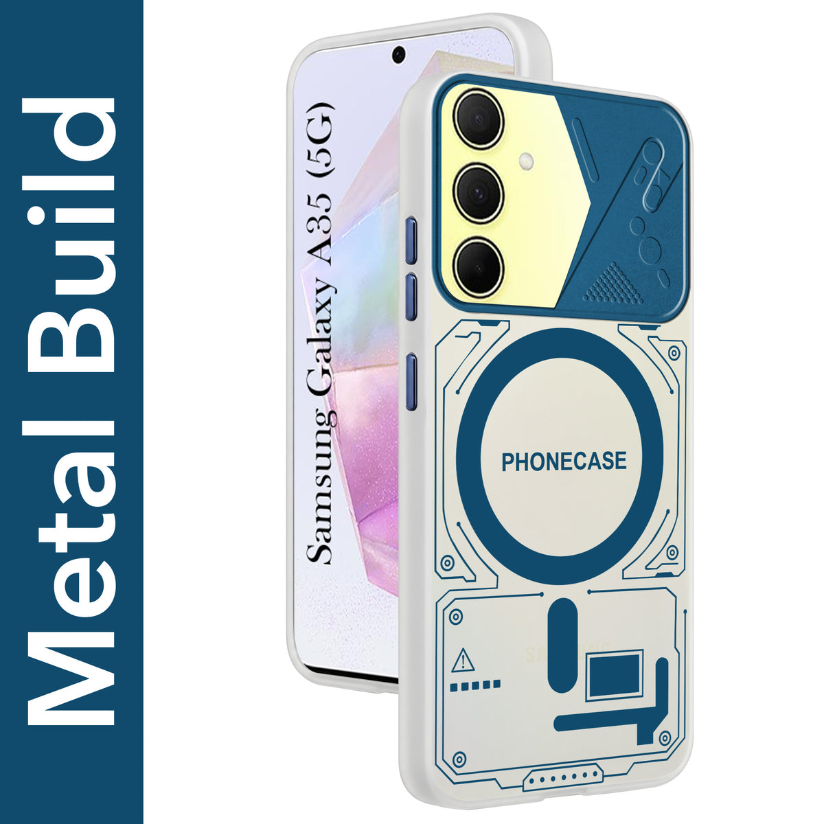 For Samsung Galaxy A35 5G Metallic Back Cover Case (Metallic Camera Protection & Buttons | Translucent Milky Shade | Hard Polycarbonate)