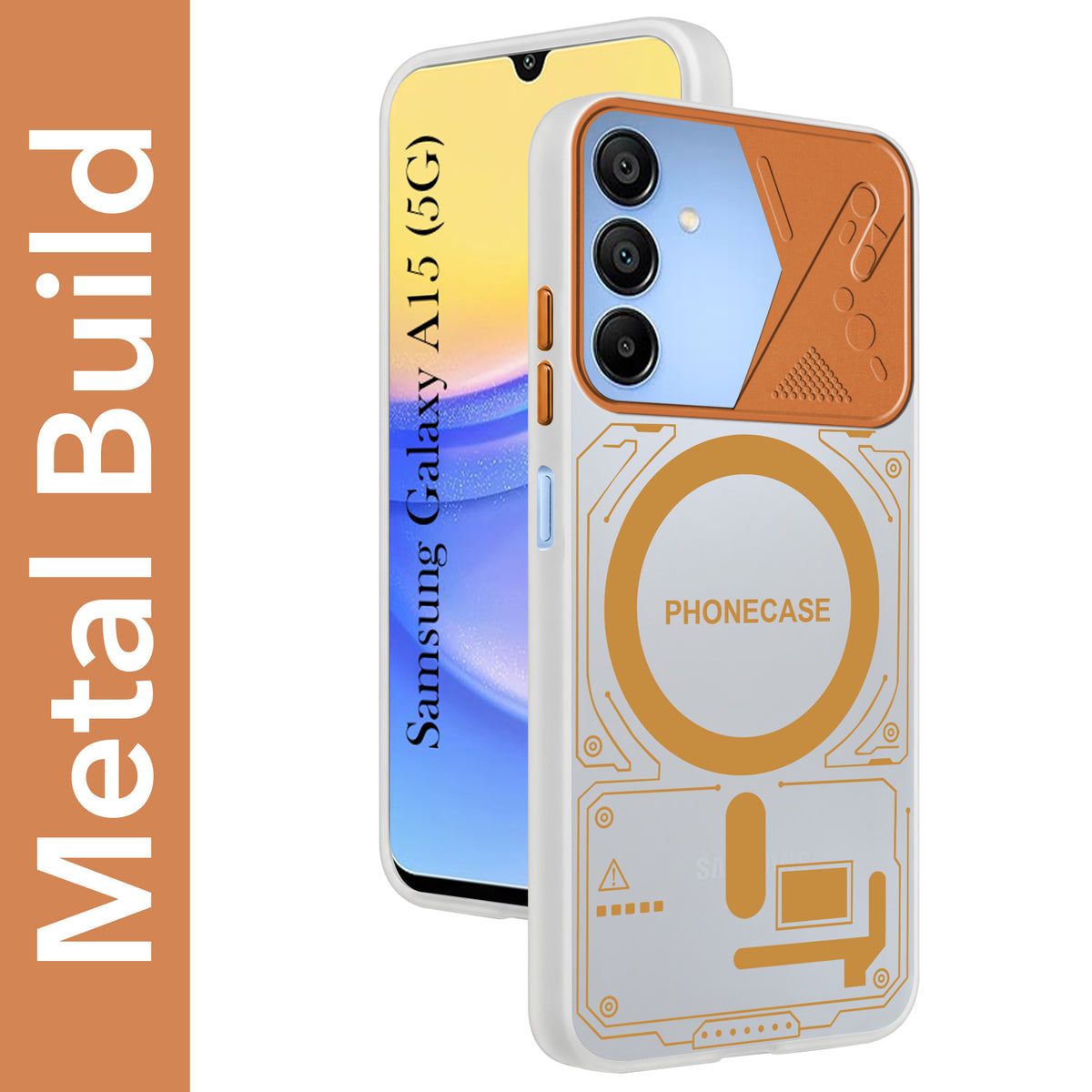 For Samsung Galaxy A15 5G Metallic Back Cover Case (Metallic Camera Protection & Buttons | Translucent Milky Shade | Hard Polycarbonate)