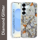 For Samsung Galaxy S25 Back Cover Case (Luxury Floral Glitter Cute Butterfly | Diamond Studded Camera Bump | Girls & Women Design)