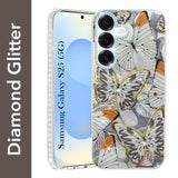 For Samsung Galaxy S25 Back Cover Case (Luxury Floral Glitter Cute Butterfly | Diamond Studded Camera Bump | Girls & Women Design)