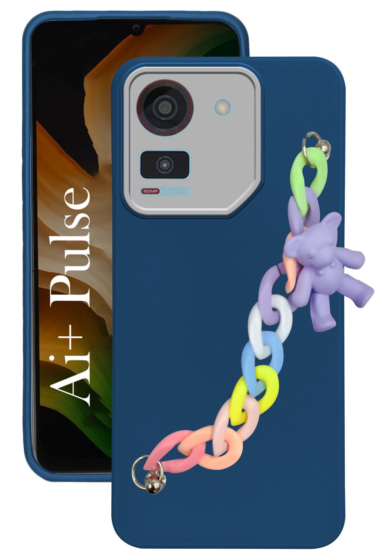 For Ai+ Pulse Back Cover Case ( Wrist Hanging Chain | Teddy Bracelet Charms | Dual Color Matte Finish | Full Camera Protection | Sleek and Professional)