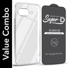 For Google Pixel 9A Combo with Back Cover and 9H Tempered Glass (Lifetime Anti-Yellow | Sleek Hard Crystal | Oleophobic Coating Screen Glass)