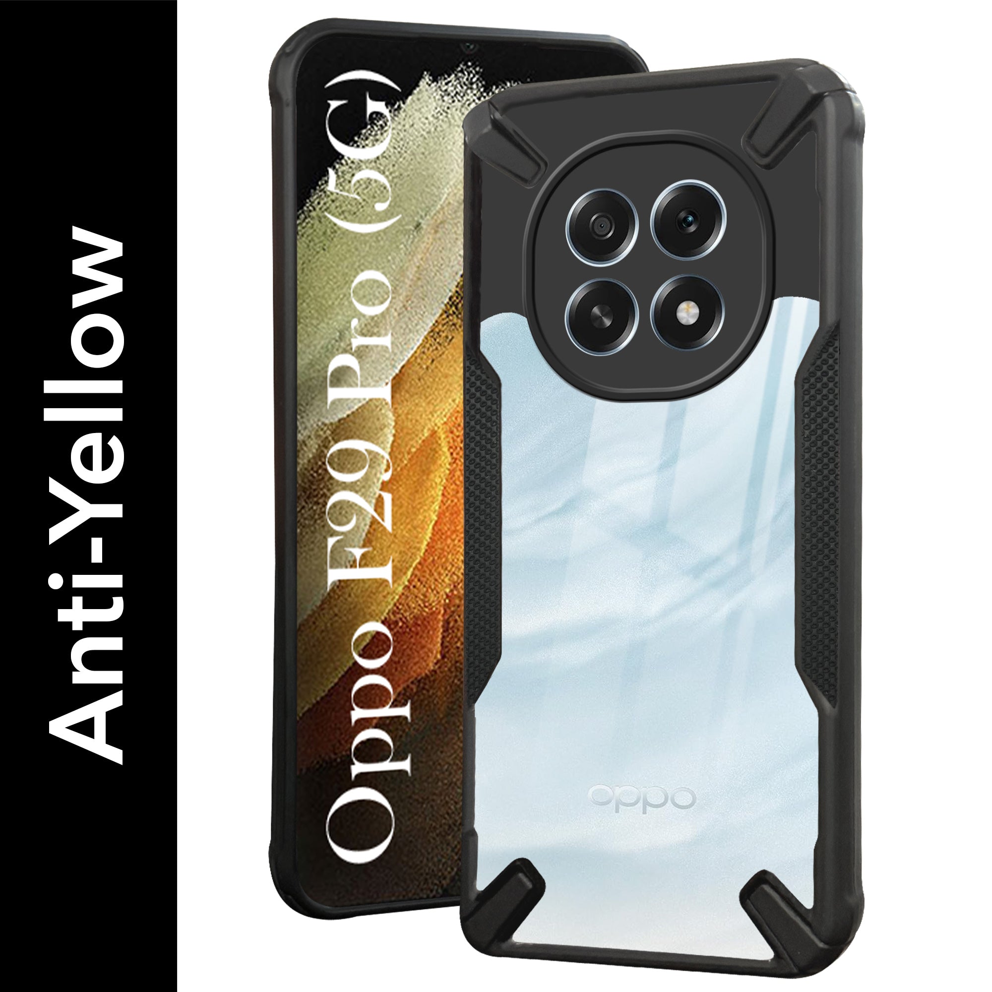 For Oppo F29 Pro Back Cover Case (Hybrid Crystal | Ultimate Shockproof Bumpers | Anti Yellow | Rugged Armor | Black )