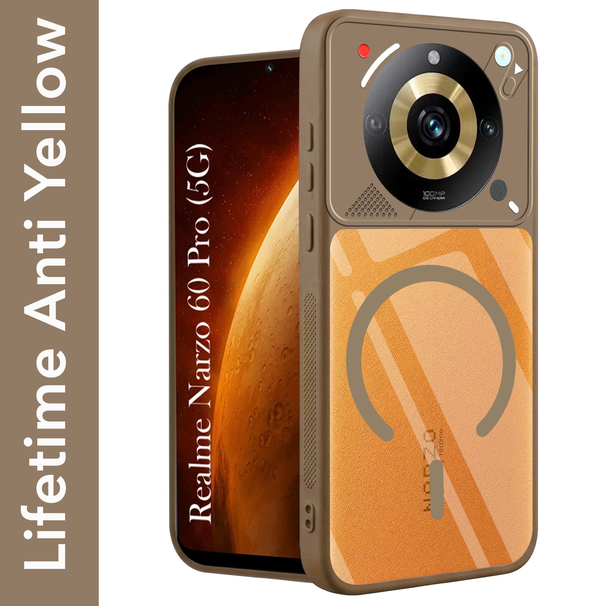 For Realme Narzo 60 Pro Back Cover Case Lifetime Anti-Yellow Clear (Camera Protection | Side Grip | Wireless MagSafe Compatible)