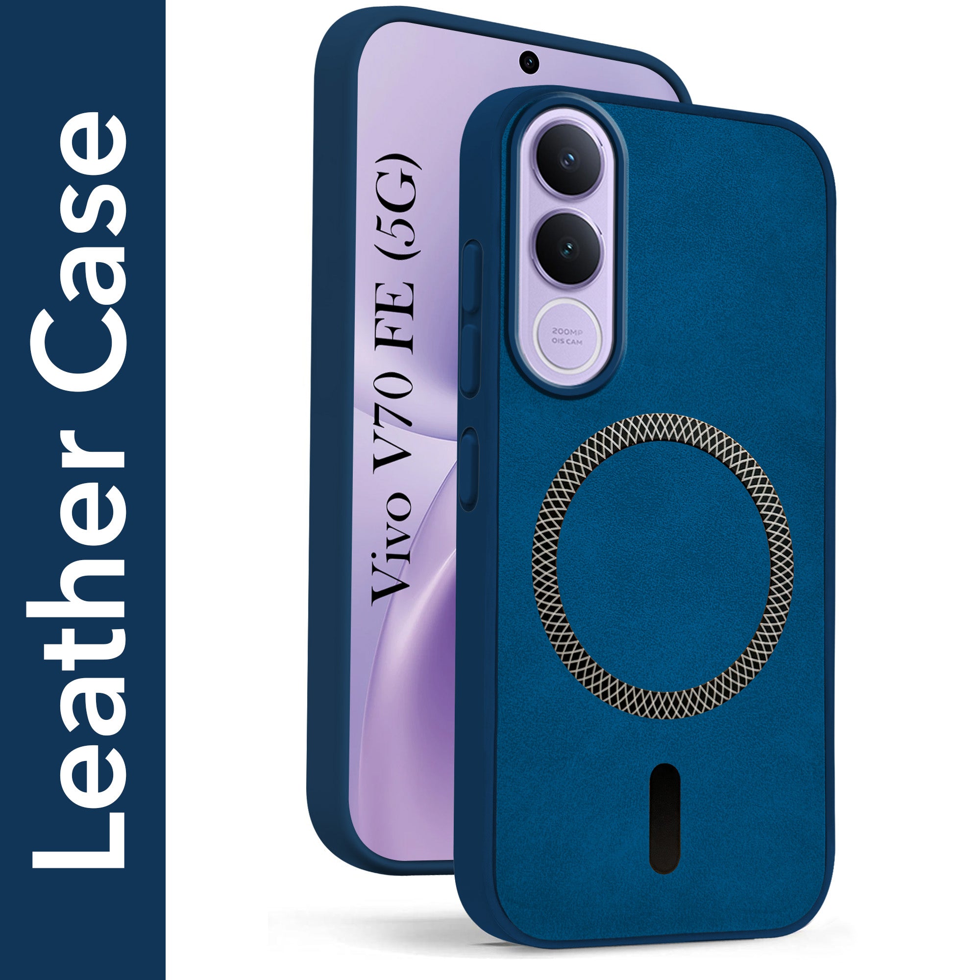 For Vivo V70 FE 5G Back Cover Case Leather Finish (MagSafe Compatible Wireless Charging | Soft Touch | Camera Bump Protection)