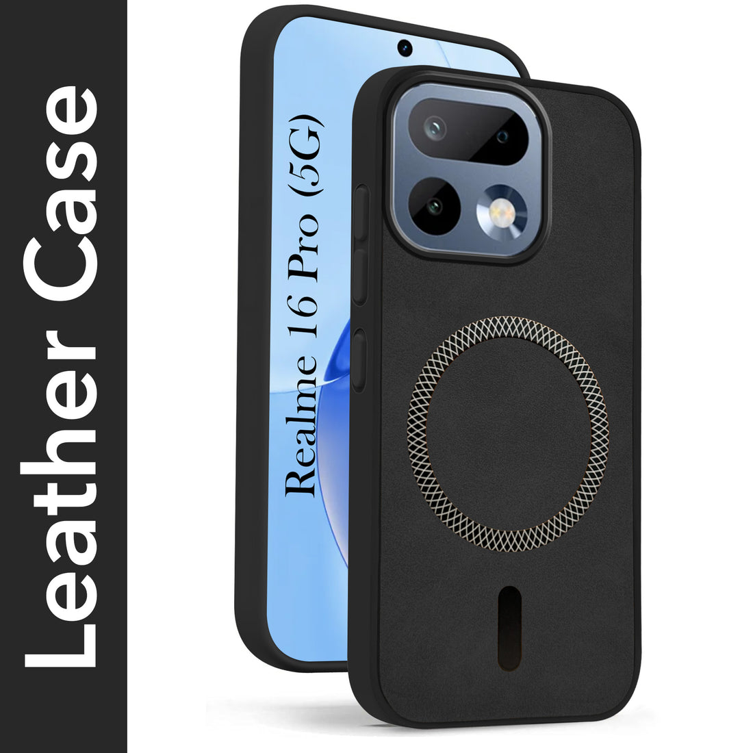For Realme 16 Pro Back Cover Case Leather Finish (MagSafe Compatible Wireless Charging | Soft Touch | Camera Bump Protection)