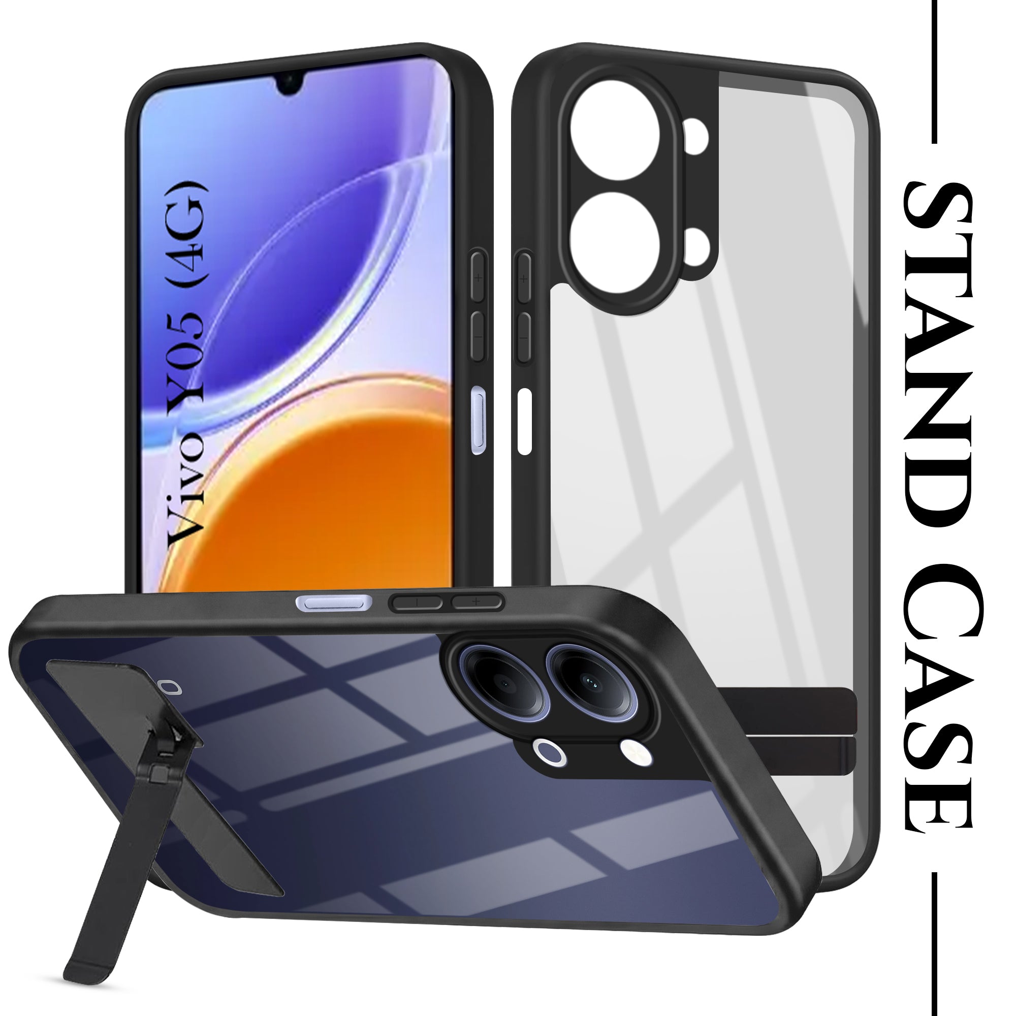 For Vivo Y05 4G Back Cover Case (Built-in Stand | Lifetime Anti Yellow | Kickstand Shockproof | Camera Protection | MagSafe Compatible)