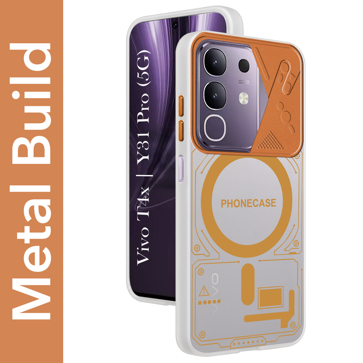 For Vivo T4x | Vivo Y31 Pro Metallic Back Cover Case (Metallic Camera Protection & Buttons | Translucent Milky Shade | Hard Polycarbonate)