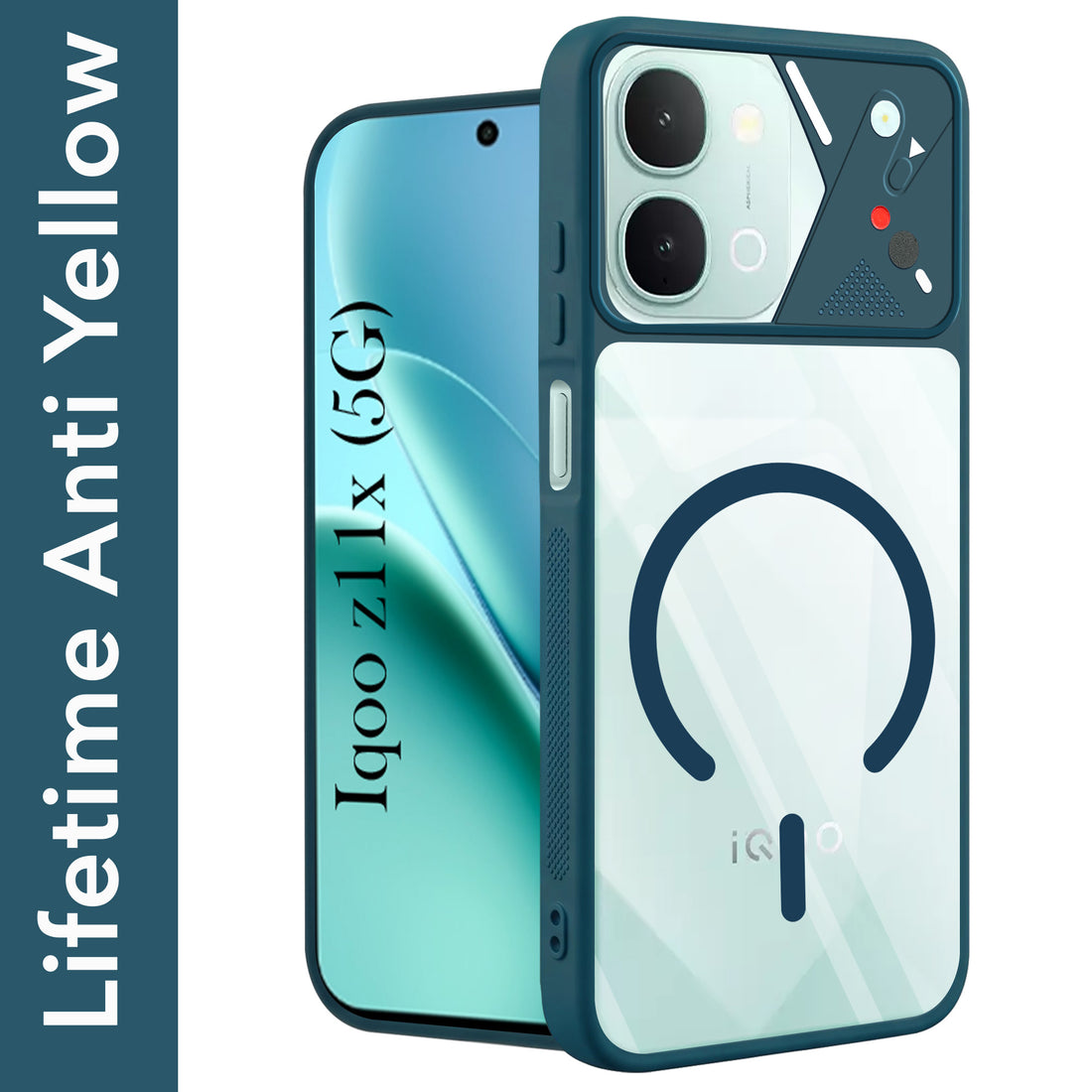 For Vivo iQOO Z11x 5G Back Cover Case Lifetime Anti-Yellow Clear (Camera Protection | Side Grip | Wireless MagSafe Compatible)