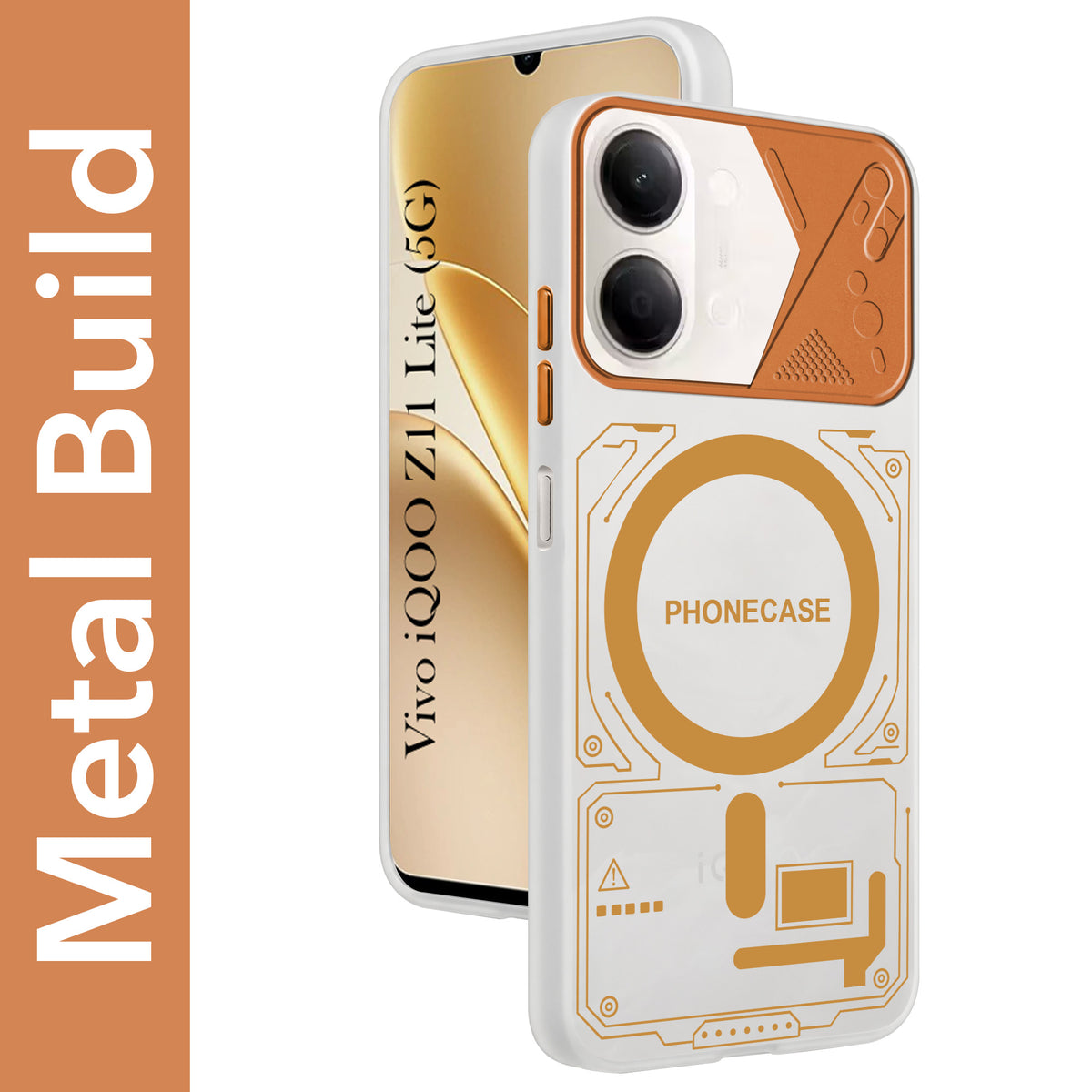 For Vivo iQOO Z11 Lite Metallic Back Cover Case (Metallic Camera Protection & Buttons | Translucent Milky Shade | Hard Polycarbonate)