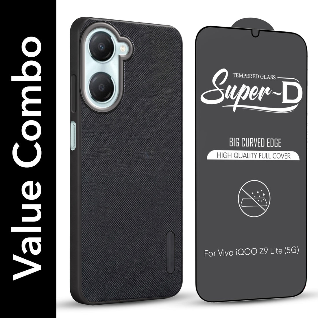 For Vivo iQOO Z9 Lite Combo (Textured Grip Design | Micro-Fiber Cloth Inside | Oleophobic Coating Screen Glass)