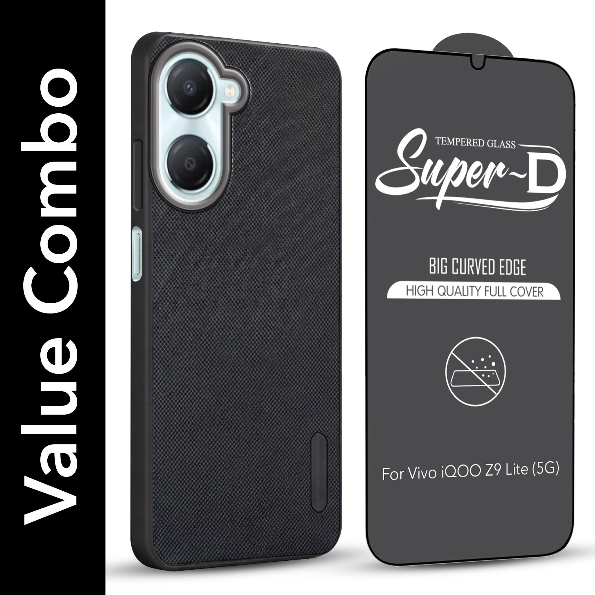 For Vivo iQOO Z9 Lite Combo (Textured Grip Design | Micro-Fiber Cloth Inside | Oleophobic Coating Screen Glass)