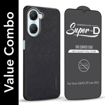 For Vivo iQOO Z9 Lite Combo (Textured Grip Design | Micro-Fiber Cloth Inside | Oleophobic Coating Screen Glass)