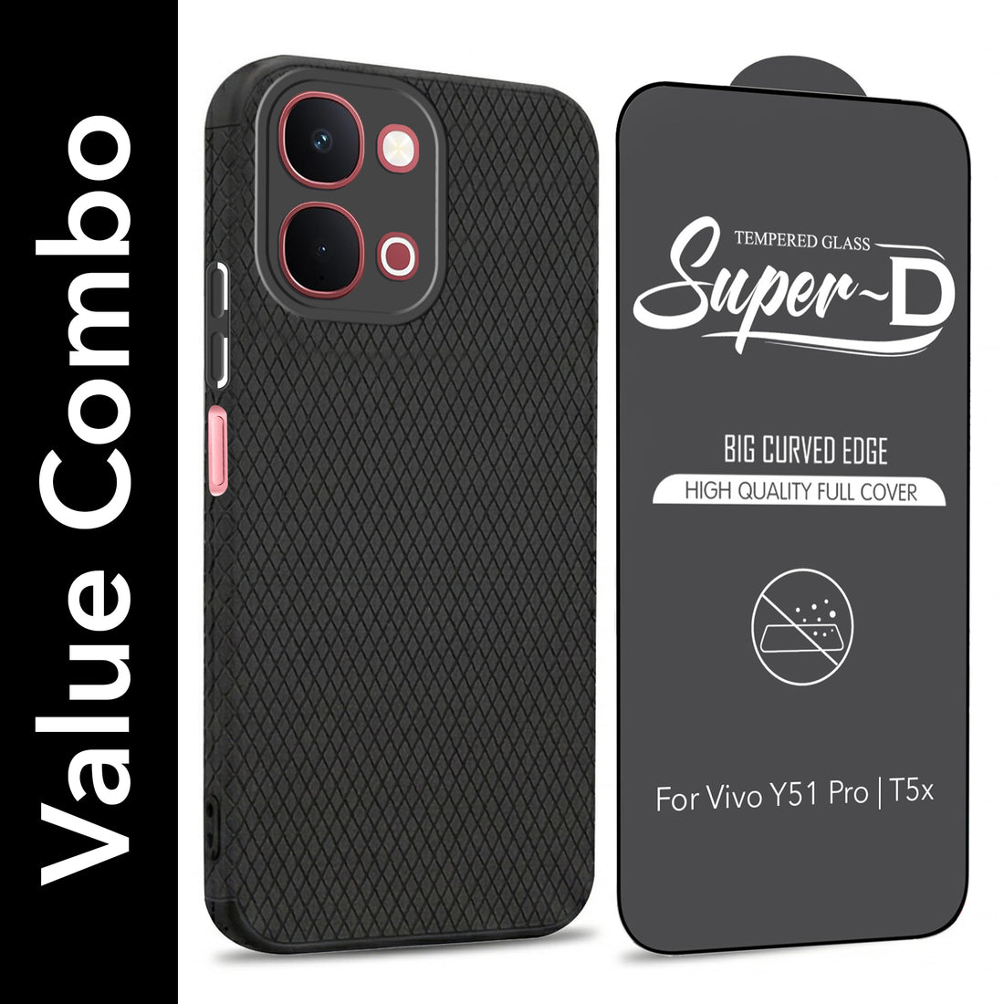 For Vivo Y51 Pro 5G | Vivo T5x Combo with Back Cover and 9H Tempered Glass (Liquid Silicone | Camera Protection | Oleophobic Coating Screen Glass)