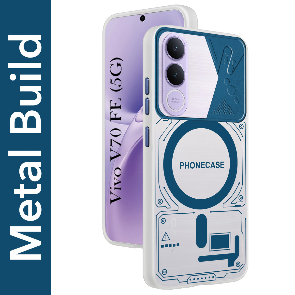 For Vivo V70 FE 5G Metallic Back Cover Case (Metallic Camera Protection & Buttons | Translucent Milky Shade | Hard Polycarbonate)