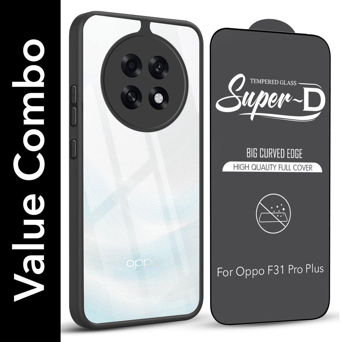 For Oppo F31 Pro Plus Combo with Back Cover and 9H Tempered Glass (Lifetime Anti-Yellow | Crystal Clear Shockproof | Oleophobic Coating Screen Glass)
