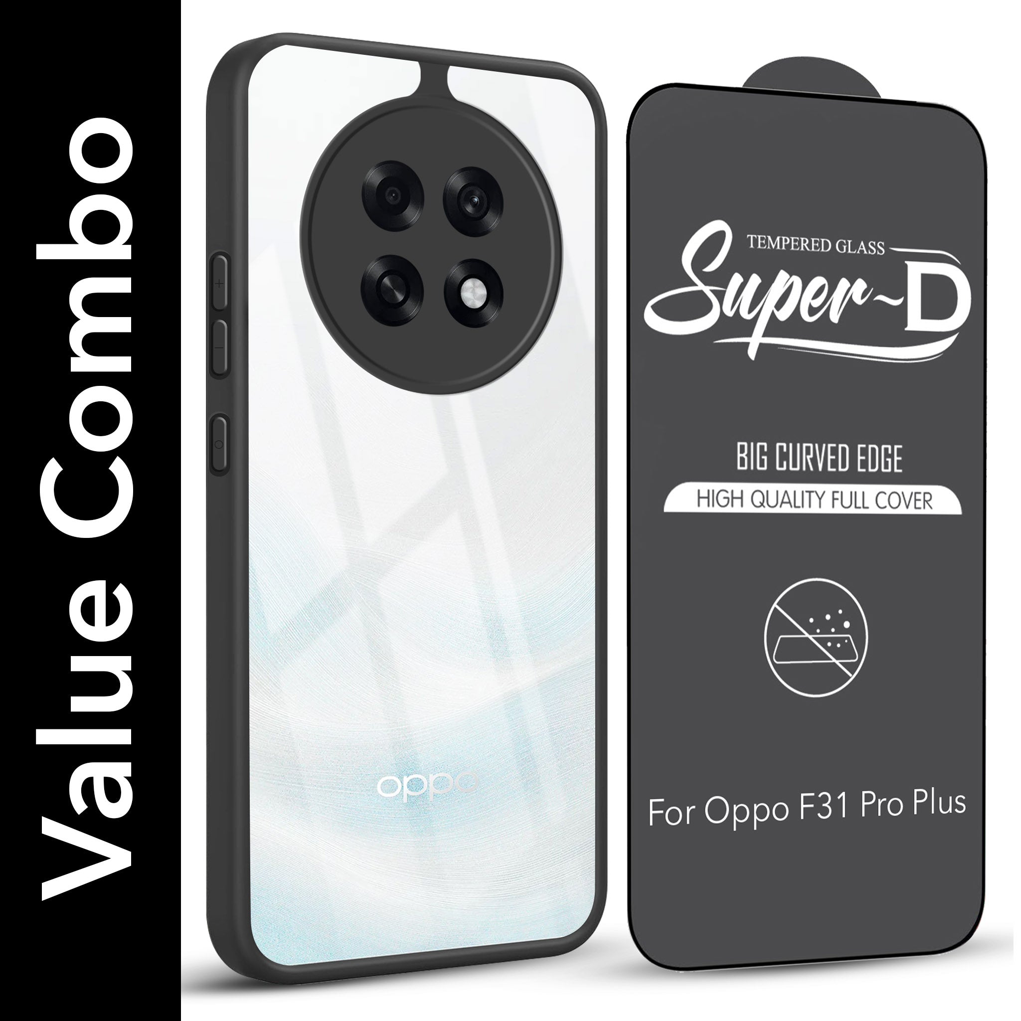 For Oppo F31 Pro Plus Combo with Back Cover and 9H Tempered Glass (Lifetime Anti-Yellow | Crystal Clear Shockproof | Oleophobic Coating Screen Glass)