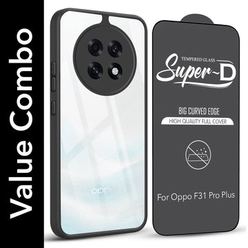 For Oppo F31 Pro Plus Combo with Back Cover and 9H Tempered Glass (Lifetime Anti-Yellow | Crystal Clear Shockproof | Oleophobic Coating Screen Glass)