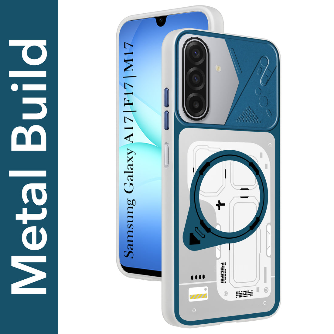 For Samsung Galaxy A17 | Samsung F17 | Samsung M17 5G Metallic Back Cover Case (Metallic Camera Protection & Buttons | Translucent Milky Shade | Hard Polycarbonate)