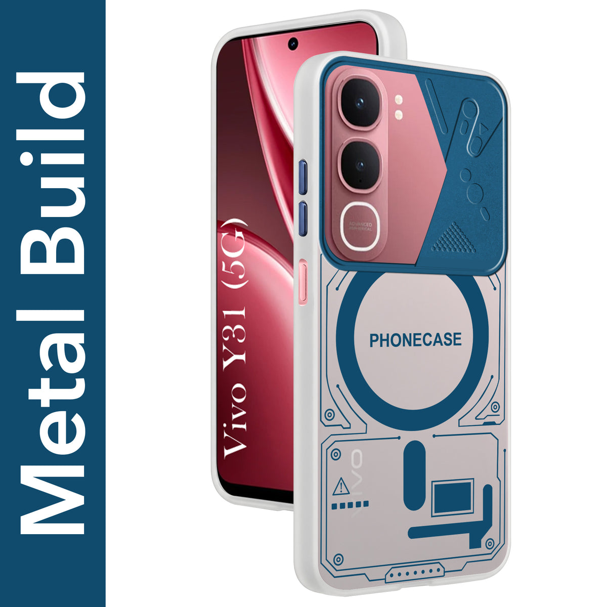 For Vivo Y31 5G Metallic Back Cover Case (Metallic Camera Protection & Buttons | Translucent Milky Shade | Hard Polycarbonate)