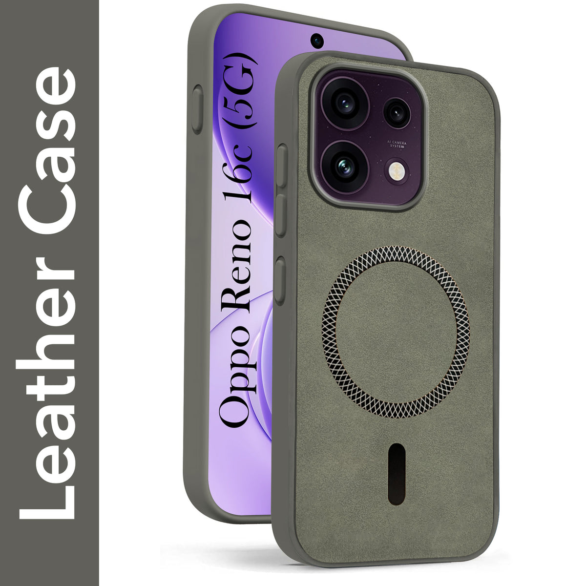 For Oppo Reno 16C 5G Back Cover Case Leather Finish (MagSafe Compatible Wireless Charging | Soft Touch | Camera Bump Protection)