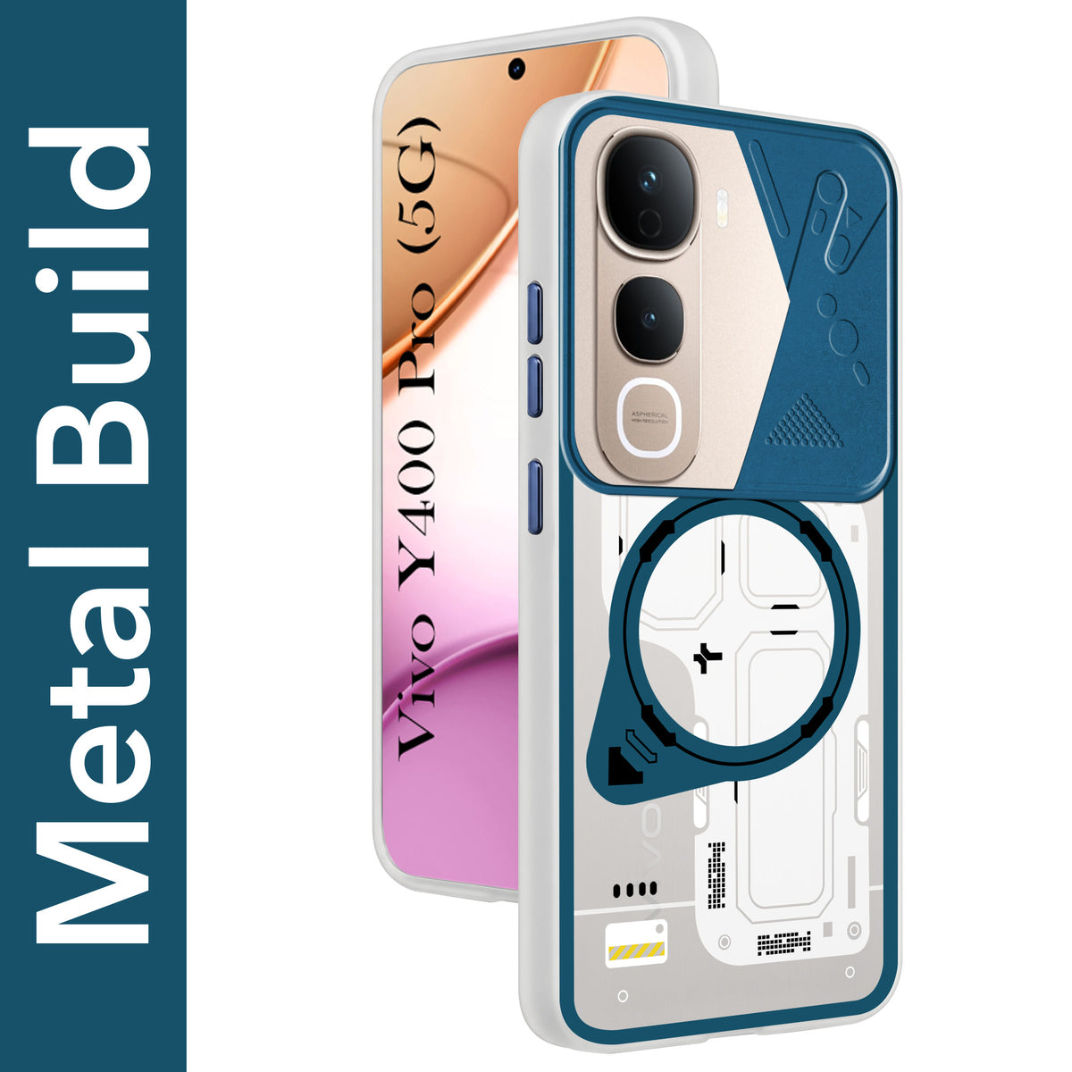 For Vivo Y400 Pro Metallic Back Cover Case (Metallic Camera Protection & Buttons | Translucent Milky Shade | Hard Polycarbonate)