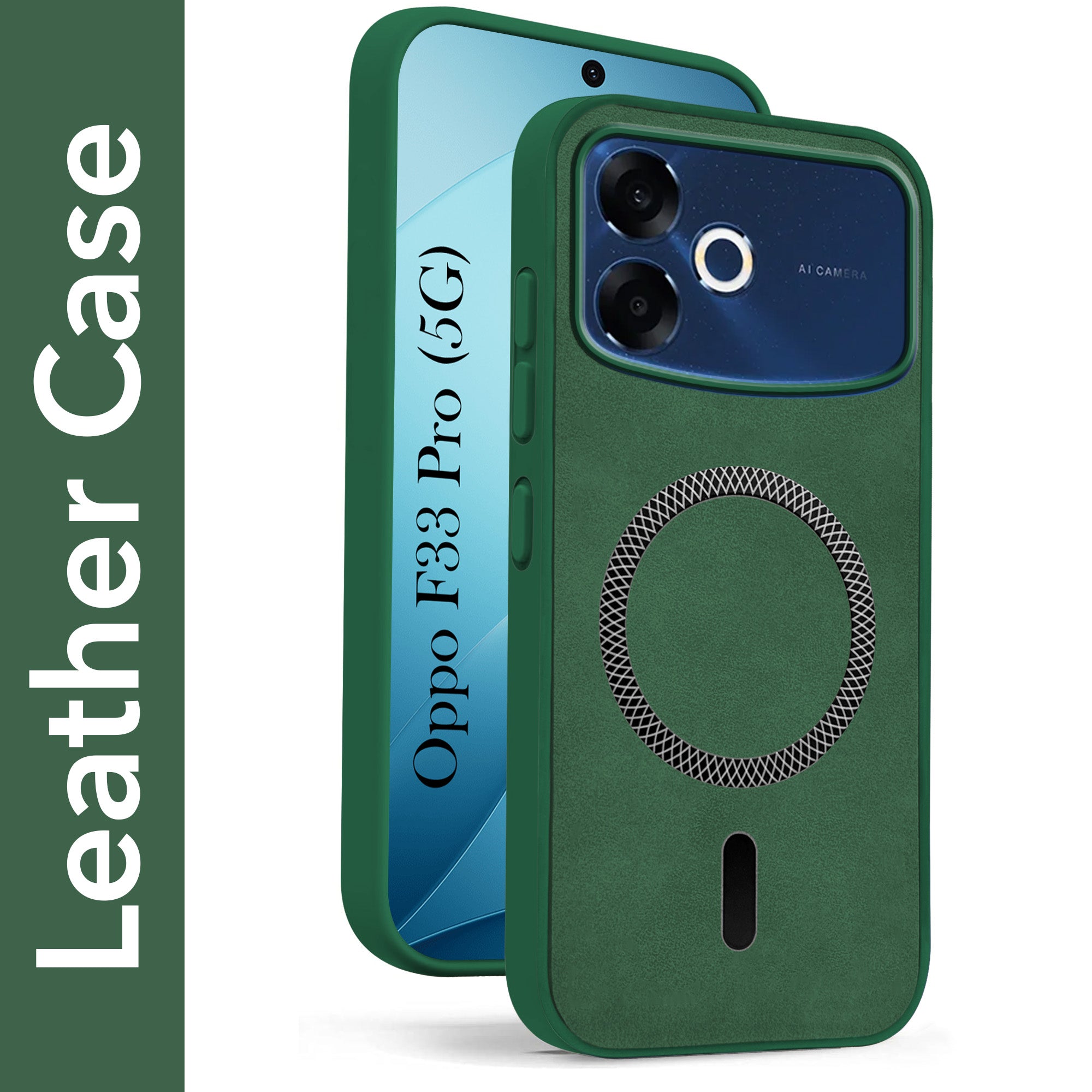 For Oppo F33 Pro 5G Back Cover Case Leather Finish (MagSafe Compatible Wireless Charging | Soft Touch | Camera Bump Protection)