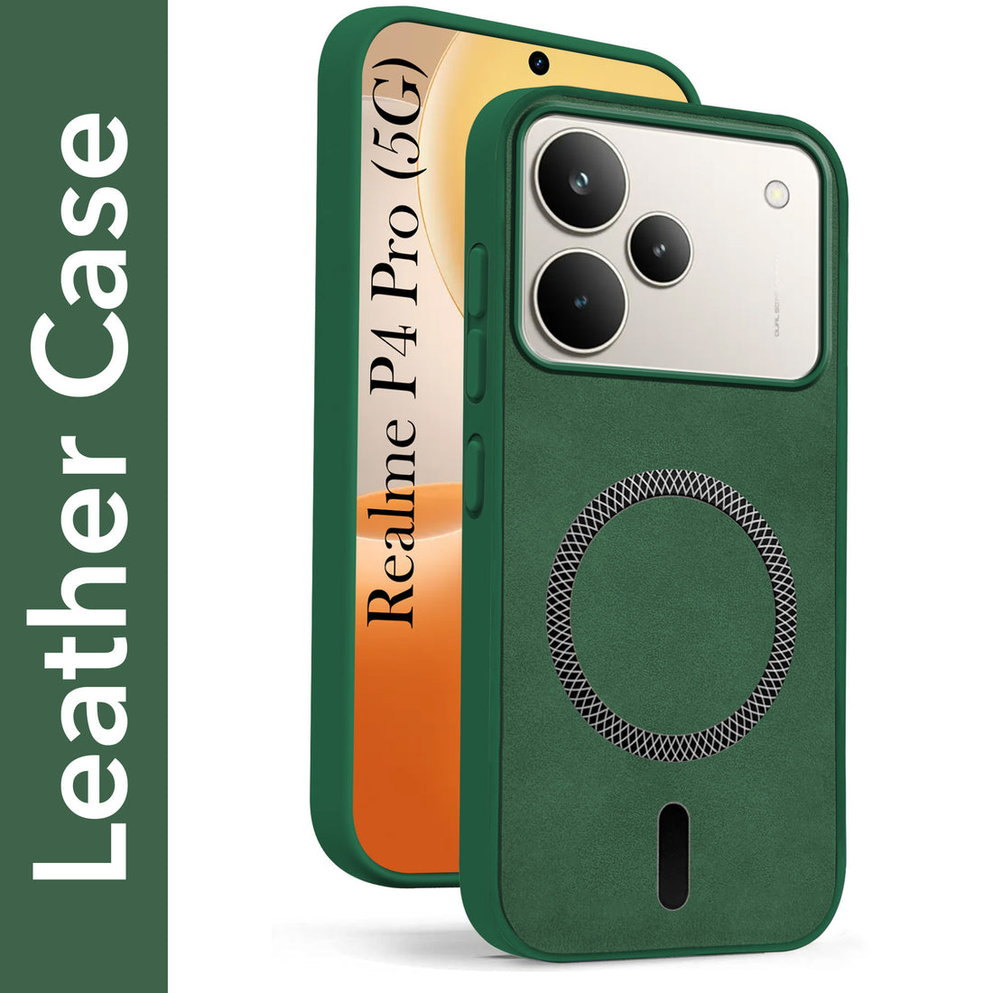 For Realme P4 Pro Back Cover Case Leather Finish (MagSafe Compatible Wireless Charging | Soft Touch | Camera Bump Protection)