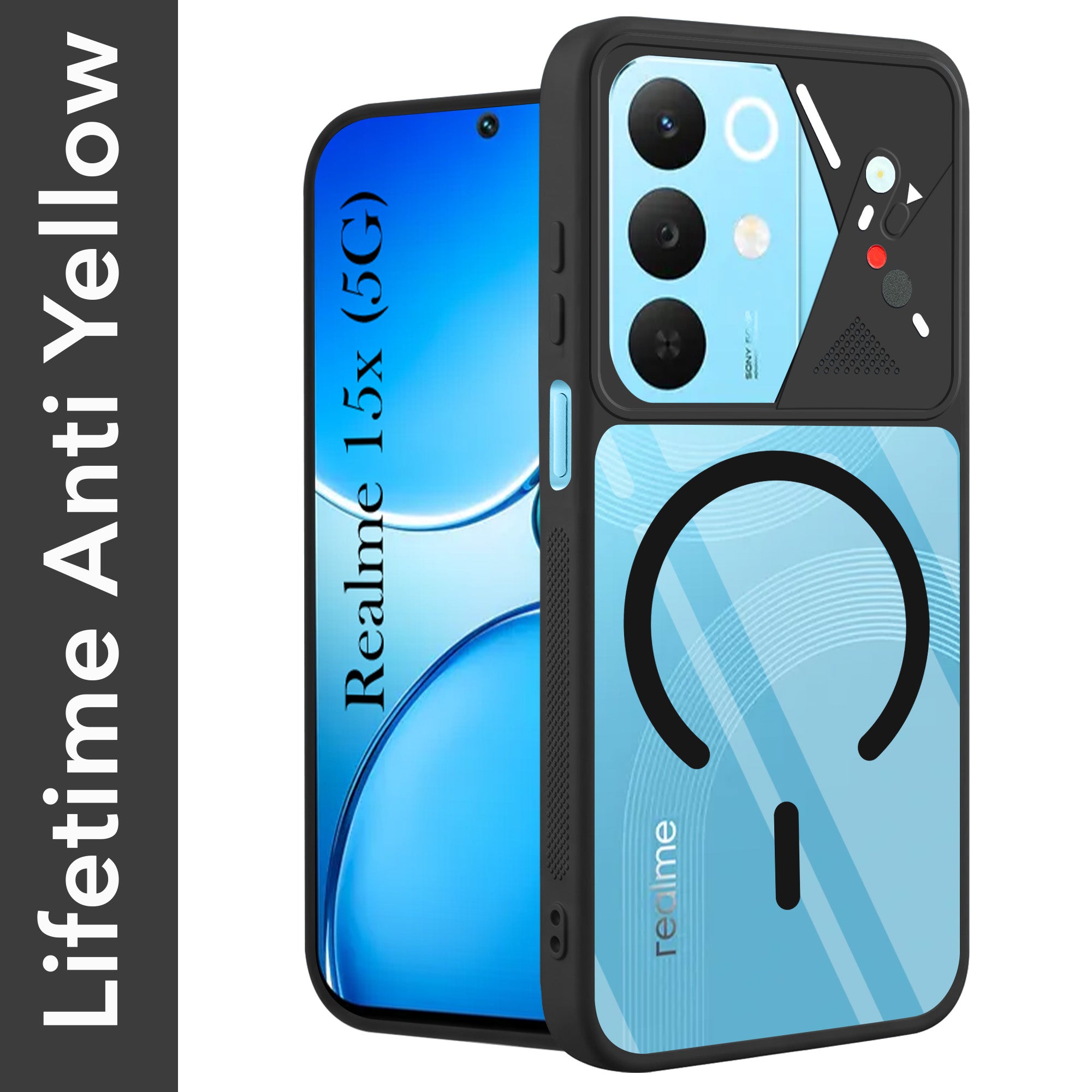 For Realme 15X Back Cover Case Lifetime Anti-Yellow Clear (Camera Protection | Side Grip | Wireless MagSafe Compatible)