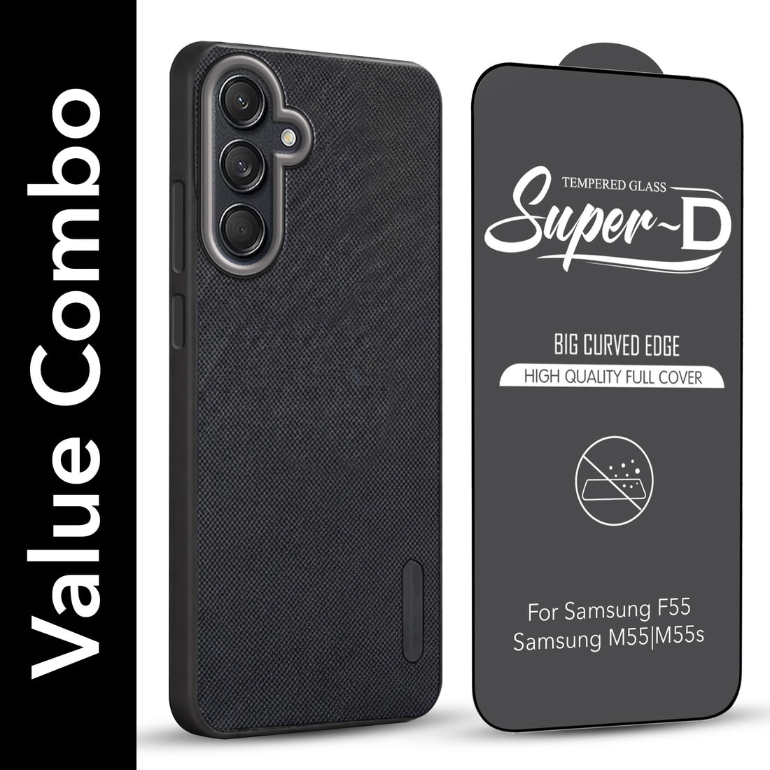 For Samsung Galaxy M55 5G | F55 5G | M55s 5G Combo (Textured Grip Design | Micro-Fiber Cloth Inside | Oleophobic Coating Screen Glass)