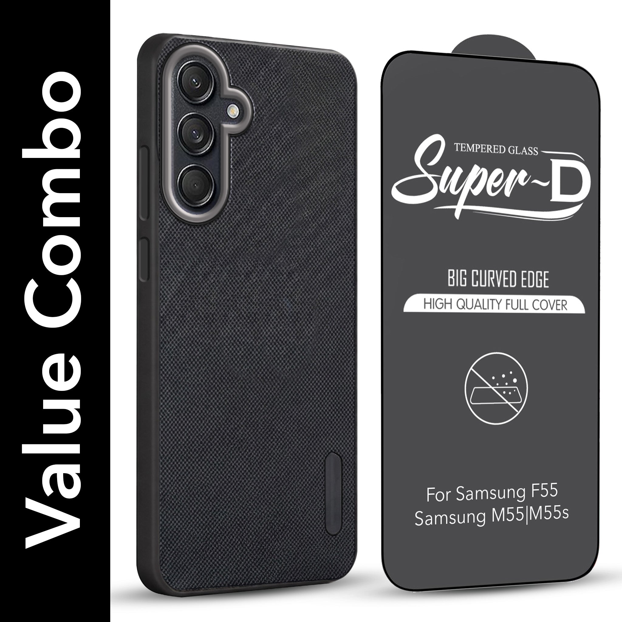 For Samsung Galaxy M55 5G | F55 5G | M55s 5G Combo (Textured Grip Design | Micro-Fiber Cloth Inside | Oleophobic Coating Screen Glass)