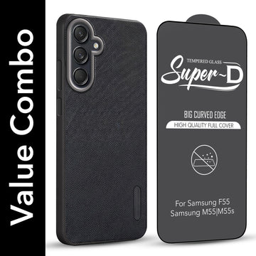 For Samsung Galaxy M55 5G | F55 5G | M55s 5G Combo (Textured Grip Design | Micro-Fiber Cloth Inside | Oleophobic Coating Screen Glass)