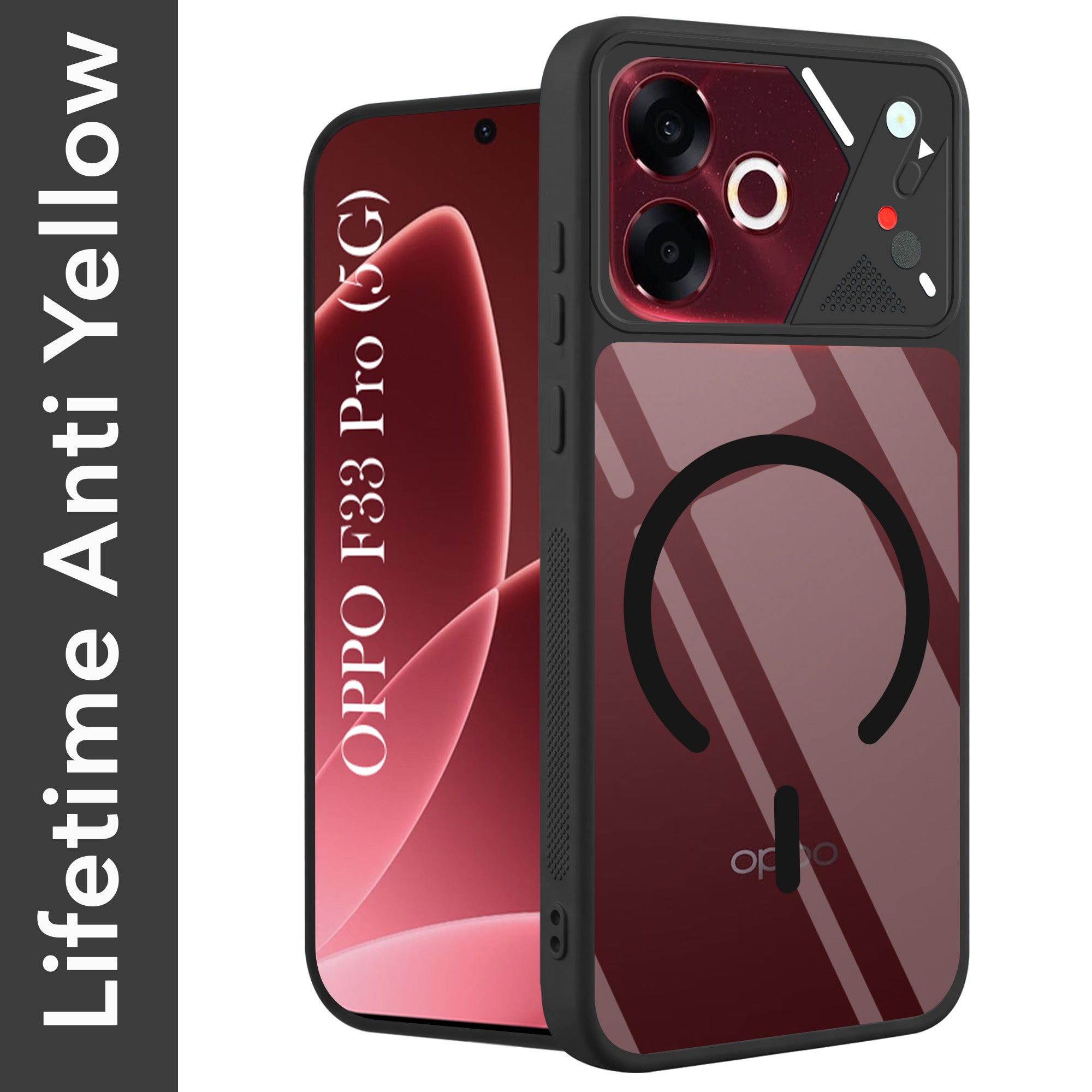 For Oppo F33 Pro 5G Back Cover Case Lifetime Anti-Yellow Clear (Camera Protection | Side Grip | Wireless MagSafe Compatible)