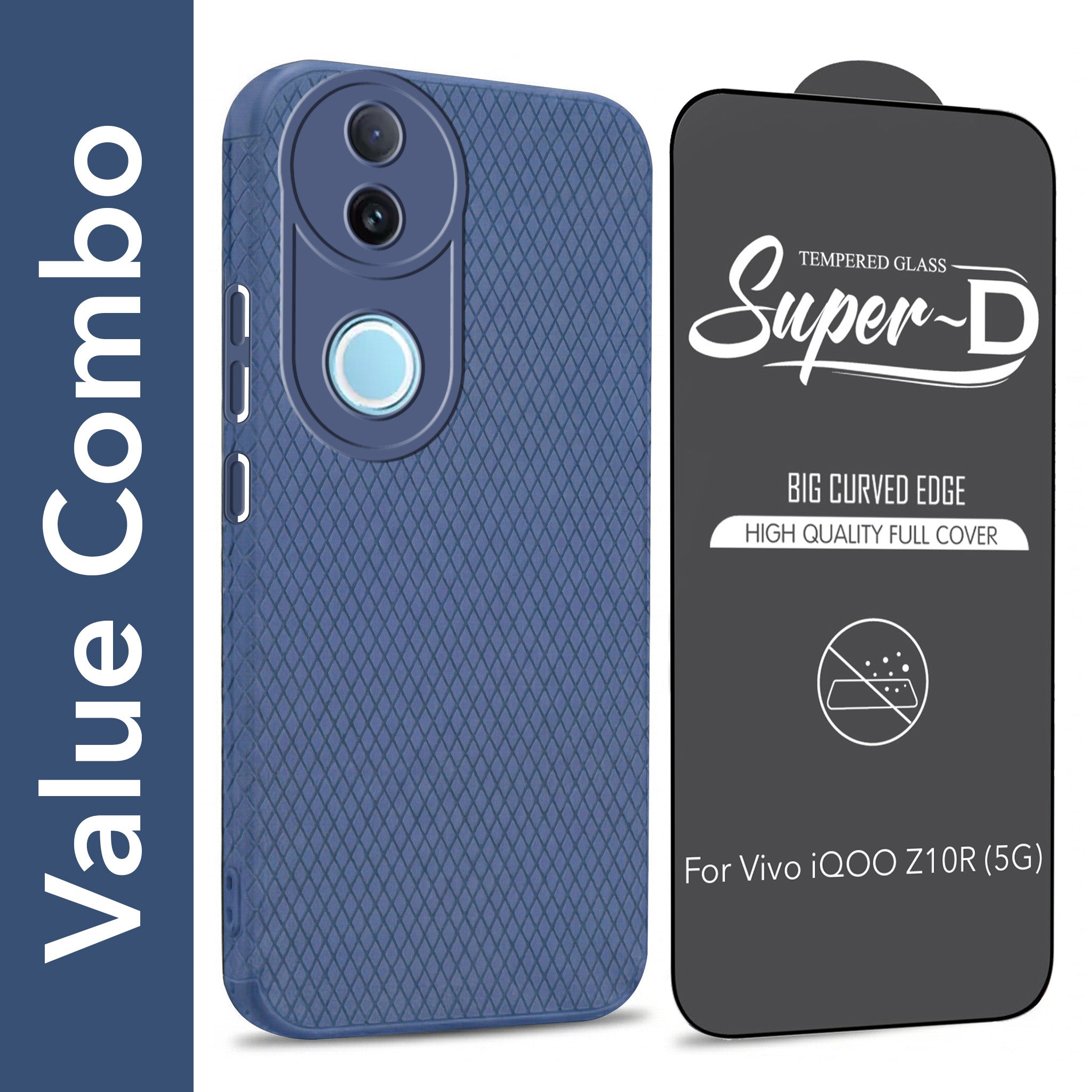 For Vivo iQOO Z10R Combo with Back Cover and 9H Tempered Glass (Liquid Silicone | Camera Protection | Oleophobic Coating Screen Glass)
