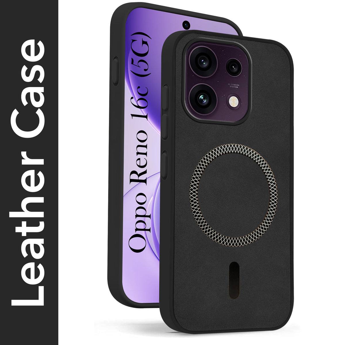 For Oppo Reno 16C 5G Back Cover Case Leather Finish (MagSafe Compatible Wireless Charging | Soft Touch | Camera Bump Protection)