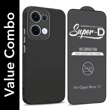 For Oppo Reno13 5G | Oppo Reno 13 5G Combo with Back Cover and 9H Tempered Glass (Liquid Silicone | Camera Protection | Oleophobic Coating Screen Glass)