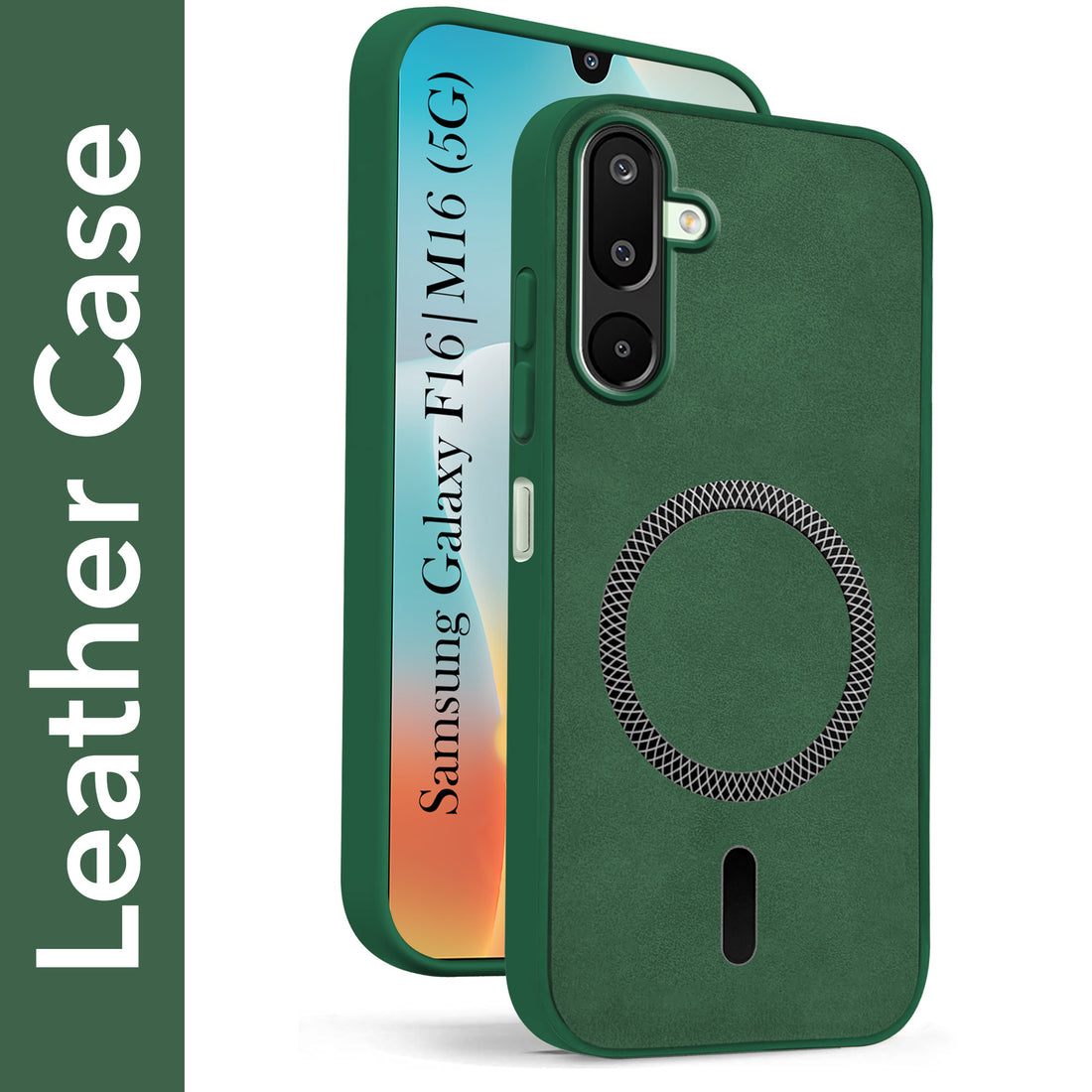 For Samsung Galaxy M16 5G | Samsung Galaxy F16 5G Back Cover Case Leather Finish (MagSafe Compatible Wireless Charging | Soft Touch | Camera Bump Protection)