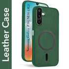 For Samsung Galaxy M16 5G | Samsung Galaxy F16 5G Back Cover Case Leather Finish (MagSafe Compatible Wireless Charging | Soft Touch | Camera Bump Protection)