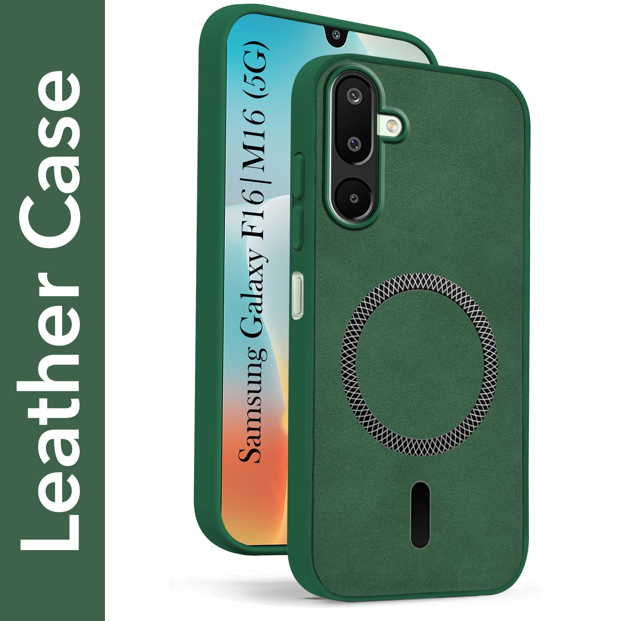 For Samsung Galaxy M16 5G | Samsung Galaxy F16 5G Back Cover Case Leather Finish (MagSafe Compatible Wireless Charging | Soft Touch | Camera Bump Protection)